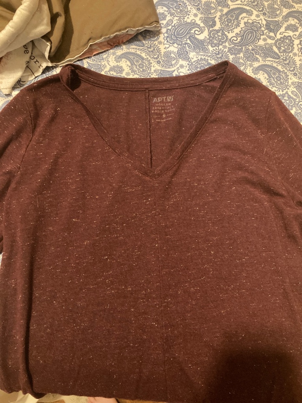 Maroon long sleeve v neck t shirt
